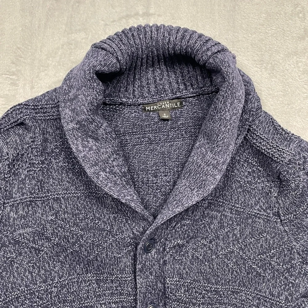 J.Crew Mercantile Cardigan Men Small Blue Shawl Collar Cable Knit Cotton Sweater